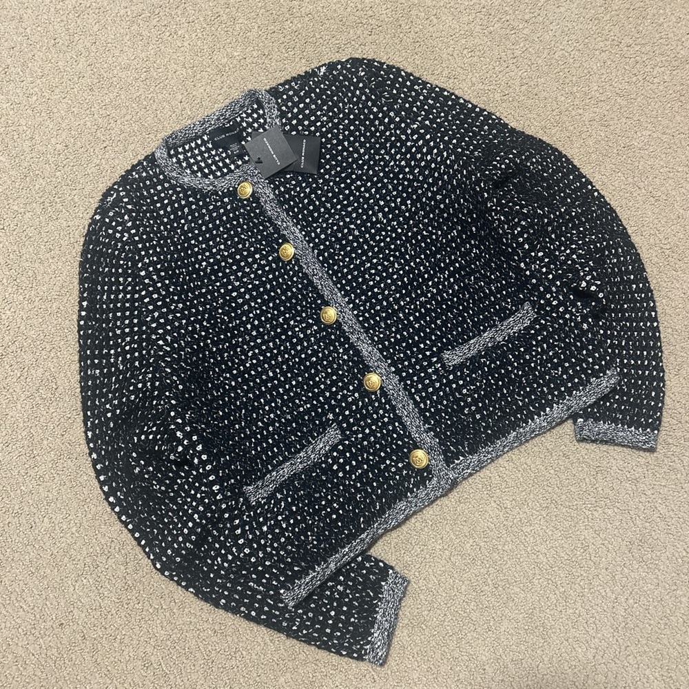 Club Monaco Black and Gray Women’s Blazer/Cardigan with Gold Buttons